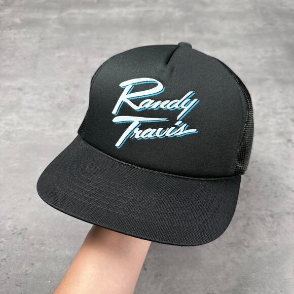 Vintage Randy Travis Band Black 80s Trucker Hat - Picture 1 of 4
